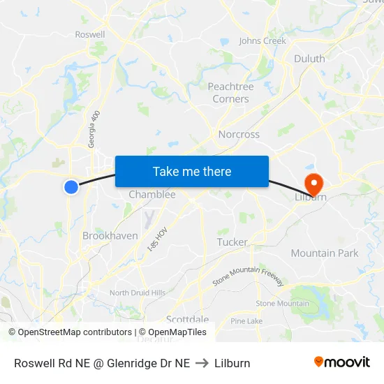 Roswell Rd NE @ Glenridge Dr NE to Lilburn map