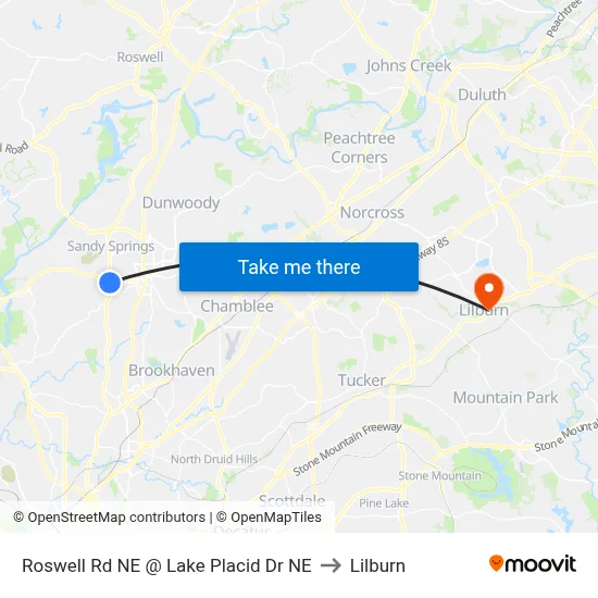 Roswell Rd NE @ Lake Placid Dr NE to Lilburn map