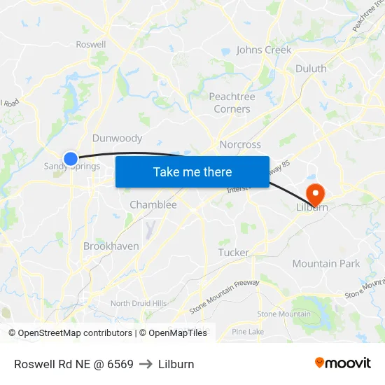 Roswell Rd NE @ 6569 to Lilburn map