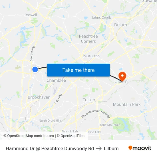 Hammond Dr @ Peachtree Dunwoody Rd to Lilburn map