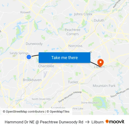 Hammond Dr NE @ Peachtree Dunwoody Rd to Lilburn map