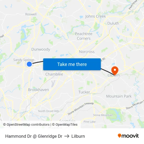 Hammond Dr @ Glenridge Dr to Lilburn map