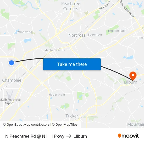N Peachtree Rd @ N Hill Pkwy to Lilburn map