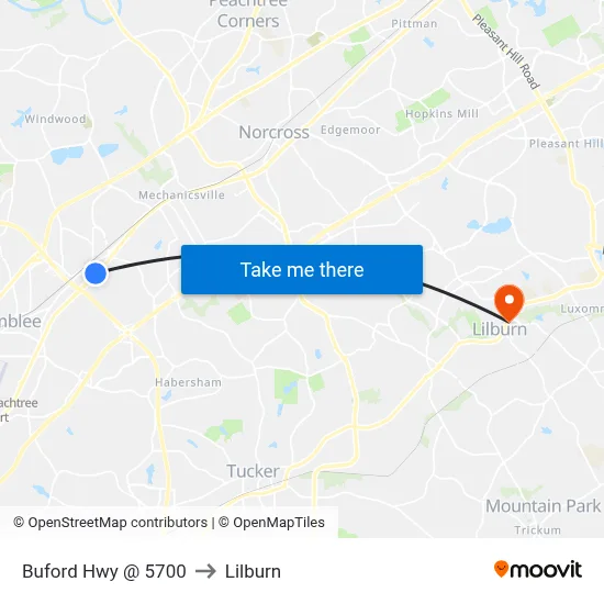 Buford Hwy @ 5700 to Lilburn map