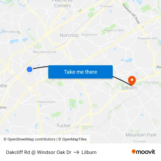 Oakcliff Rd @ Windsor Oak Dr to Lilburn map
