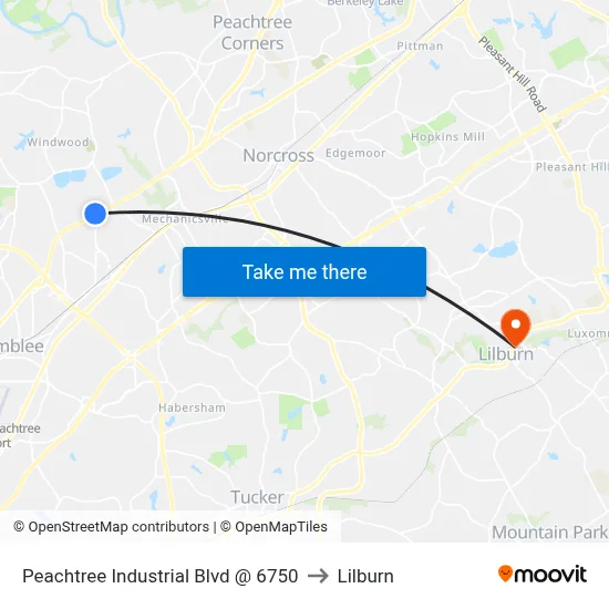 Peachtree Industrial Blvd @ 6750 to Lilburn map