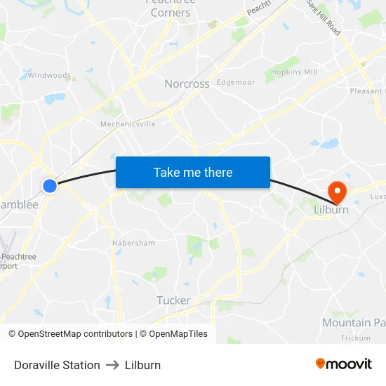Doraville Station to Lilburn map