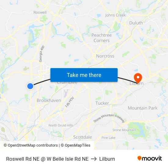 Roswell Rd NE @ W Belle Isle Rd NE to Lilburn map