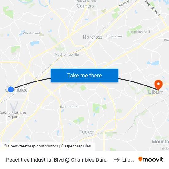Peachtree Industrial Blvd @ Chamblee Dunwoody Rd to Lilburn map