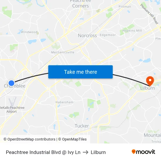 Peachtree Industrial Blvd @ Ivy Ln to Lilburn map
