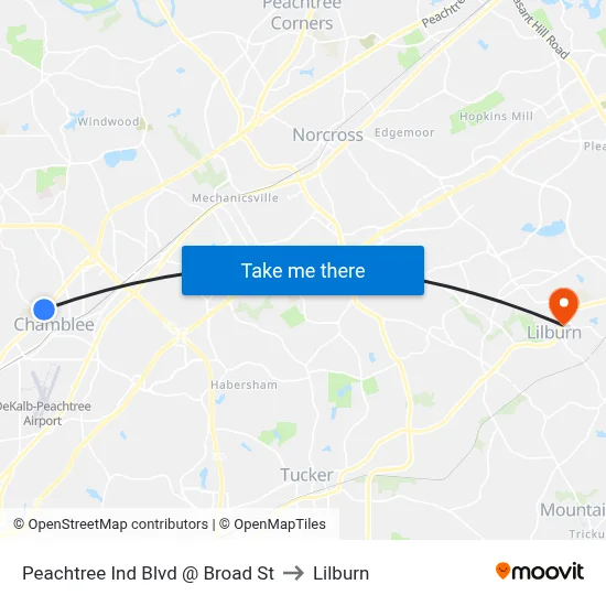 Peachtree Ind Blvd @ Broad St to Lilburn map