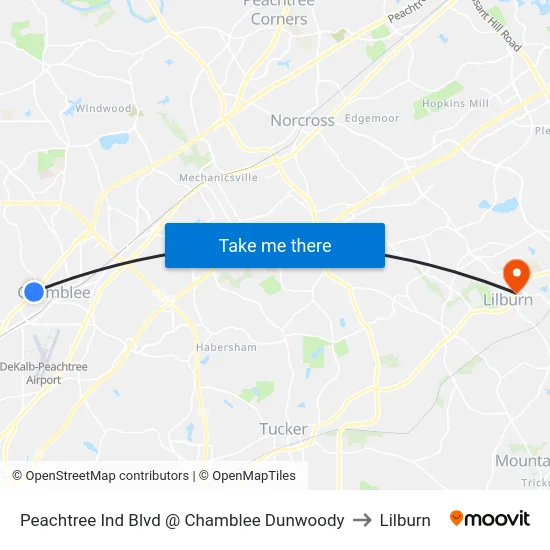 Peachtree Ind Blvd @ Chamblee Dunwoody to Lilburn map
