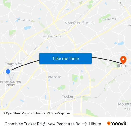 Chamblee Tucker Rd @ New Peachtree Rd to Lilburn map