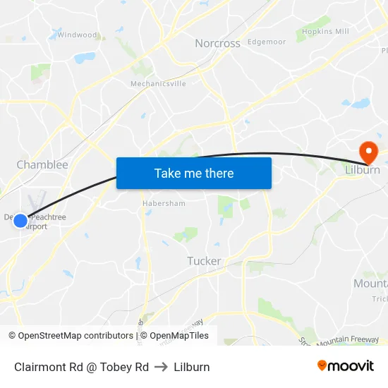 Clairmont Rd @ Tobey Rd to Lilburn map
