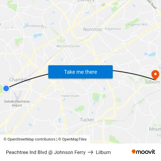 Peachtree Ind Blvd @ Johnson Ferry to Lilburn map