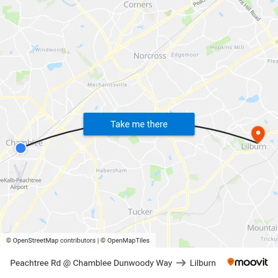 Peachtree Rd @ Chamblee Dunwoody Way to Lilburn map