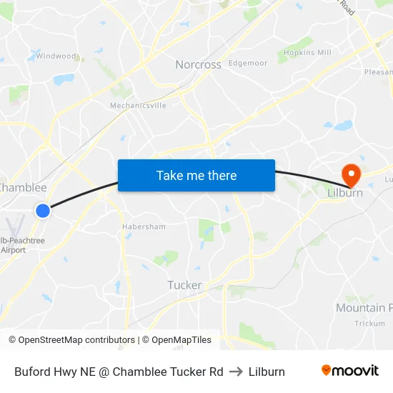 Buford Hwy NE @ Chamblee Tucker Rd to Lilburn map