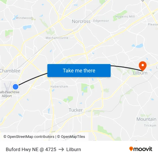 Buford Hwy NE @ 4725 to Lilburn map