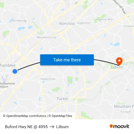 Buford Hwy NE @ 4995 to Lilburn map