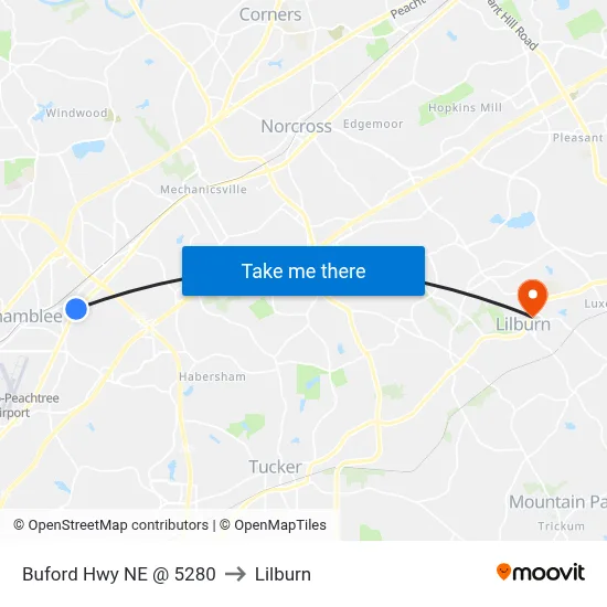 Buford Hwy NE @ 5280 to Lilburn map