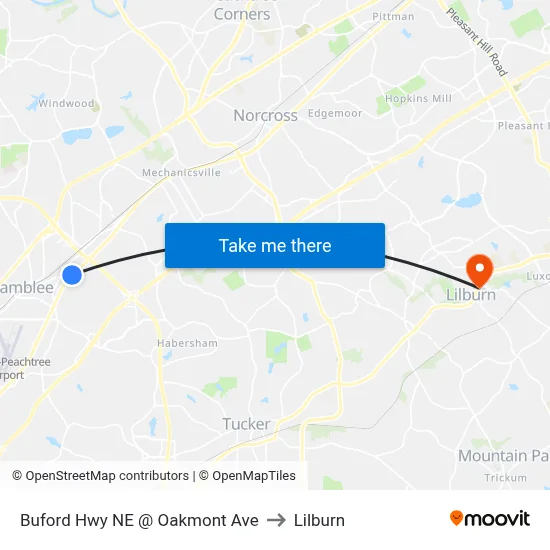 Buford Hwy NE @ Oakmont Ave to Lilburn map