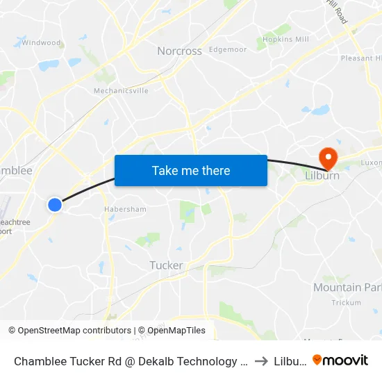 Chamblee Tucker Rd @ Dekalb Technology Pkwy to Lilburn map