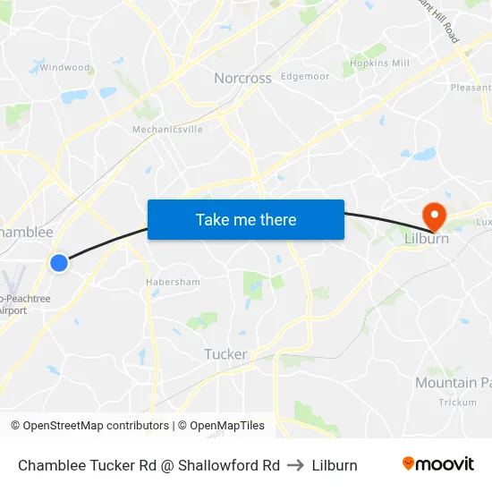 Chamblee Tucker Rd @ Shallowford Rd to Lilburn map