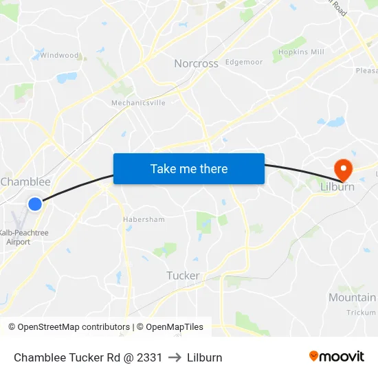 Chamblee Tucker Rd @ 2331 to Lilburn map
