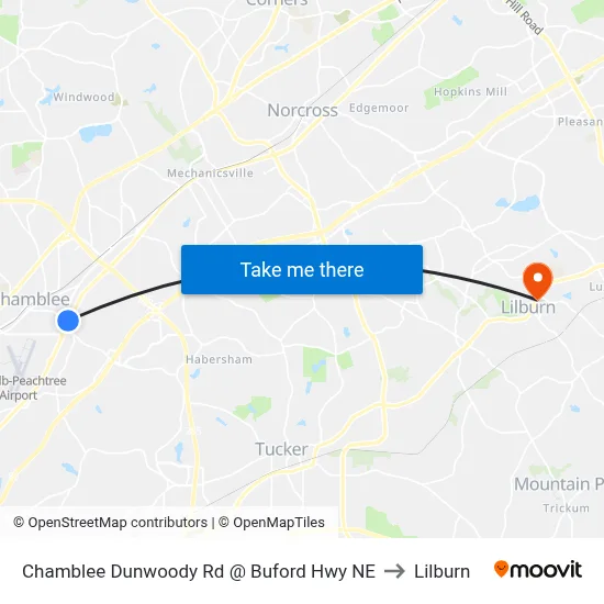 Chamblee Dunwoody Rd @ Buford Hwy NE to Lilburn map