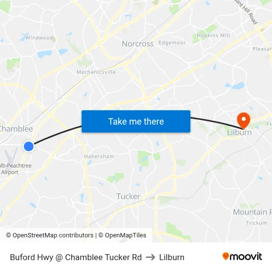 Buford Hwy @ Chamblee Tucker Rd to Lilburn map