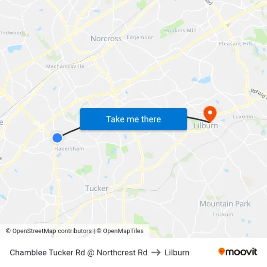 Chamblee Tucker Rd @ Northcrest Rd to Lilburn map