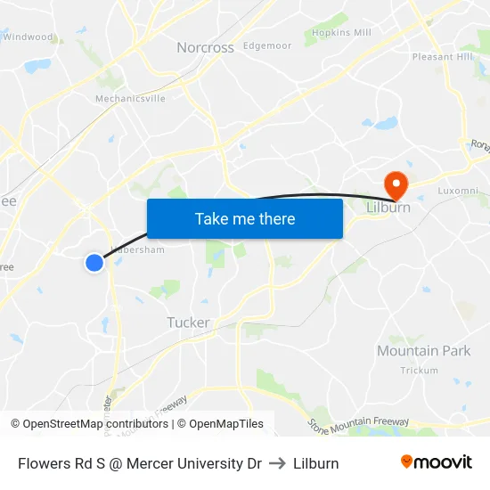 Flowers Rd S @ Mercer University Dr to Lilburn map