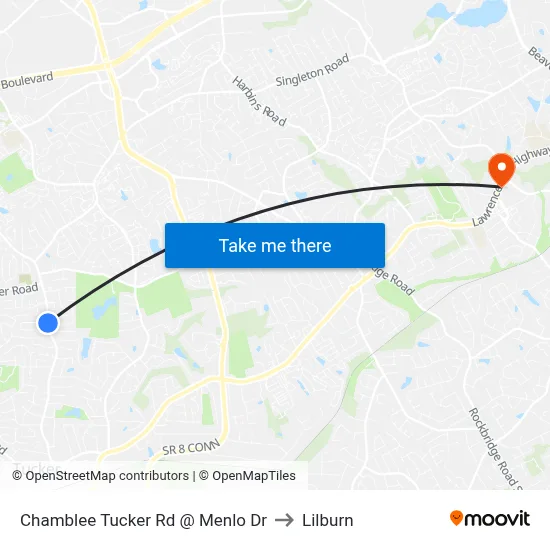 Chamblee Tucker Rd @ Menlo Dr to Lilburn map