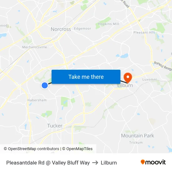 Pleasantdale Rd @ Valley Bluff Way to Lilburn map