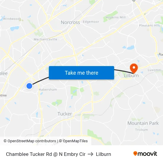 Chamblee Tucker Rd @ N Embry Cir to Lilburn map