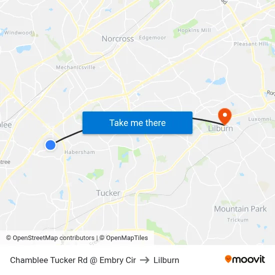 Chamblee Tucker Rd @ Embry Cir to Lilburn map