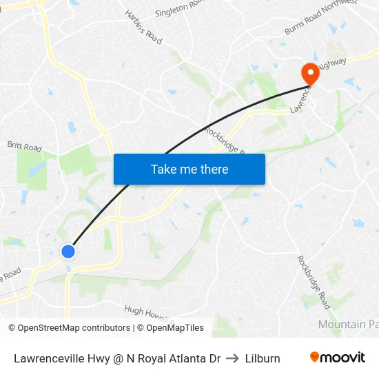 Lawrenceville Hwy @ N Royal Atlanta Dr to Lilburn map