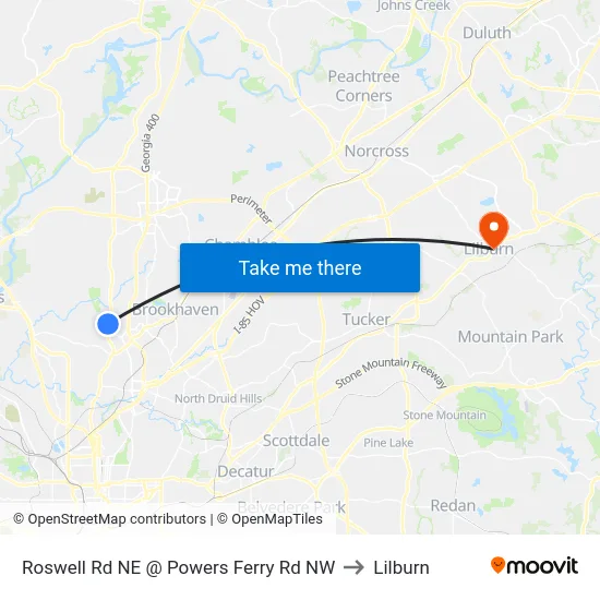 Roswell Rd NE @ Powers Ferry Rd NW to Lilburn map