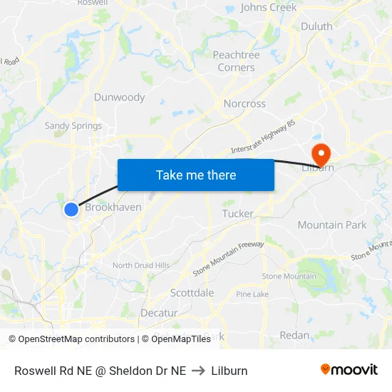 Roswell Rd NE @ Sheldon Dr NE to Lilburn map