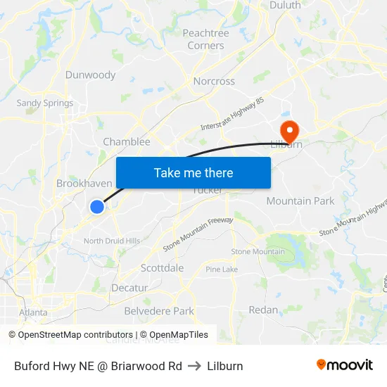 Buford Hwy NE @ Briarwood Rd to Lilburn map
