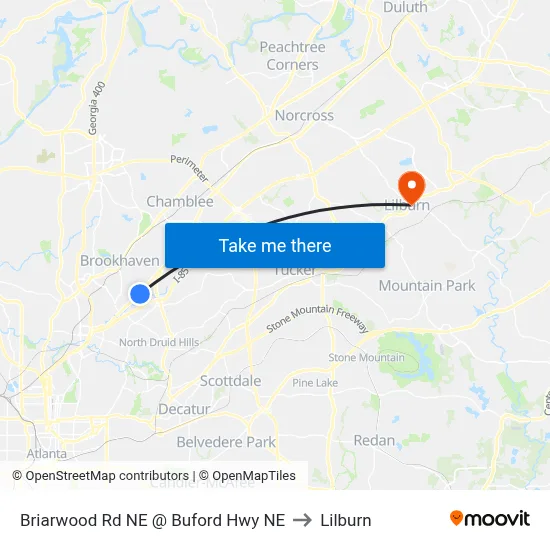 Briarwood Rd NE @ Buford Hwy NE to Lilburn map