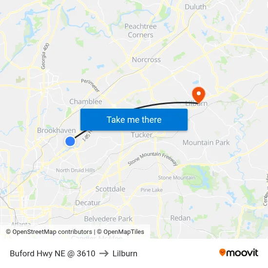 Buford Hwy NE @ 3610 to Lilburn map