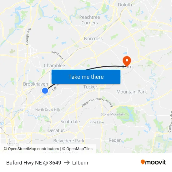 Buford Hwy NE @ 3649 to Lilburn map