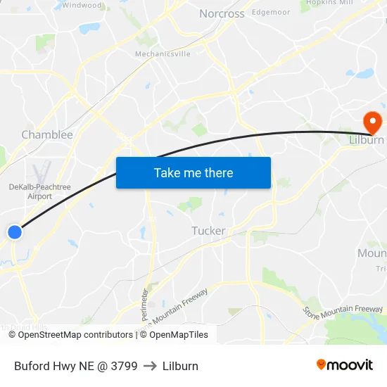 Buford Hwy NE @ 3799 to Lilburn map