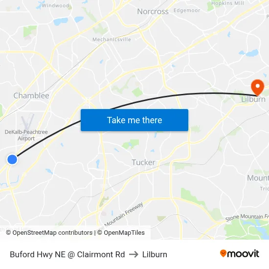 Buford Hwy NE @ Clairmont Rd to Lilburn map
