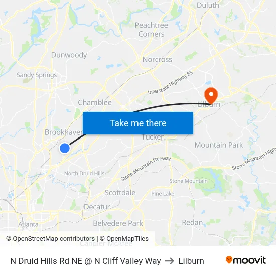 N Druid Hills Rd NE @ N Cliff Valley Way to Lilburn map