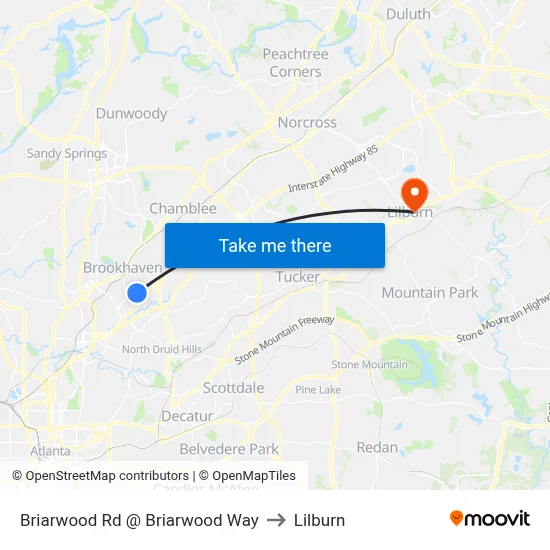 Briarwood Rd @ Briarwood Way to Lilburn map