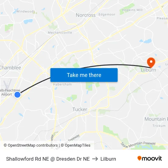 Shallowford Rd NE @ Dresden Dr NE to Lilburn map