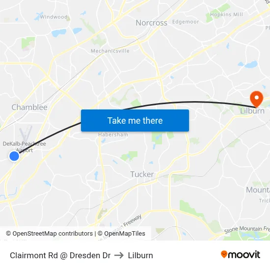 Clairmont Rd @ Dresden Dr to Lilburn map