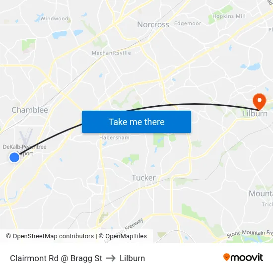 Clairmont Rd @ Bragg St to Lilburn map